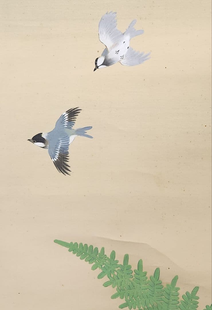 秋草に鳥図】宮田司山 2653 掛け軸 肉筆 - メルカリ