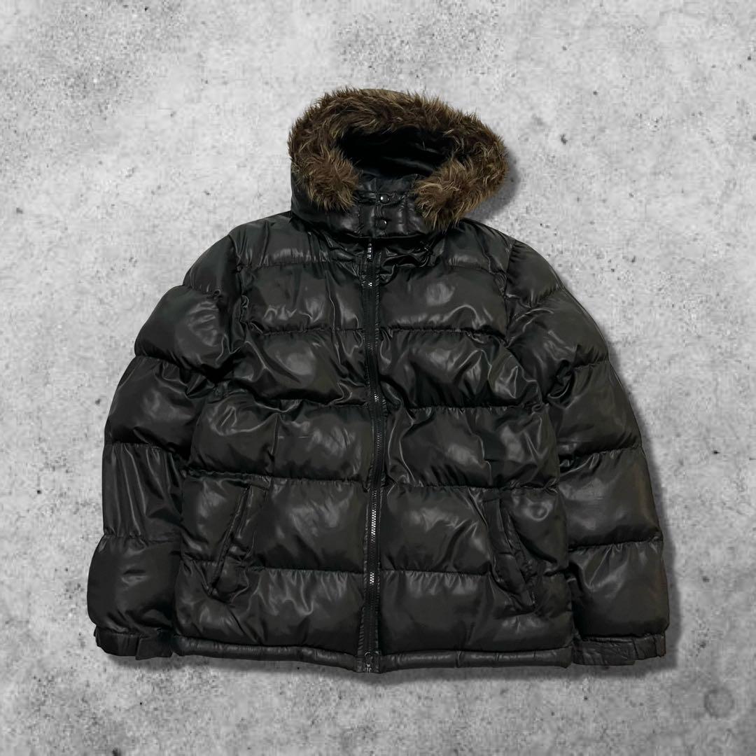 y2k ファーダウンジャケット 短丈 ブラック 平成 お兄系 グランジ