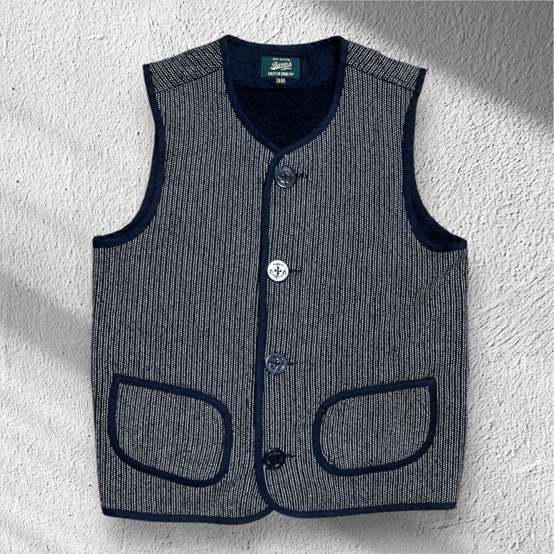 BARNS バーンズ ビーチクロス ベスト ごま塩 ワーク 紺 日本製 38
