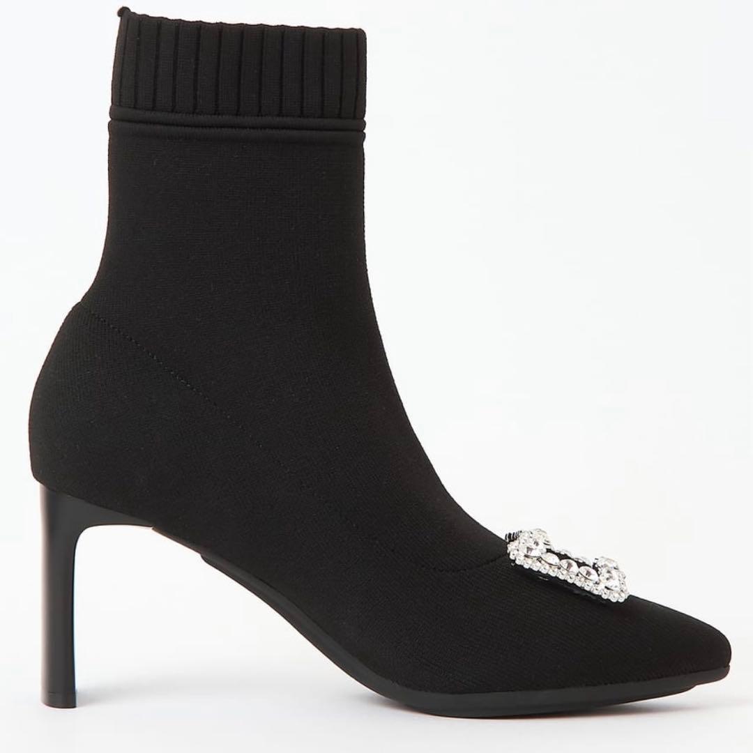 限定値下げ中 極美品 diana ビジューバックル付きニットブーツ 23.5cm