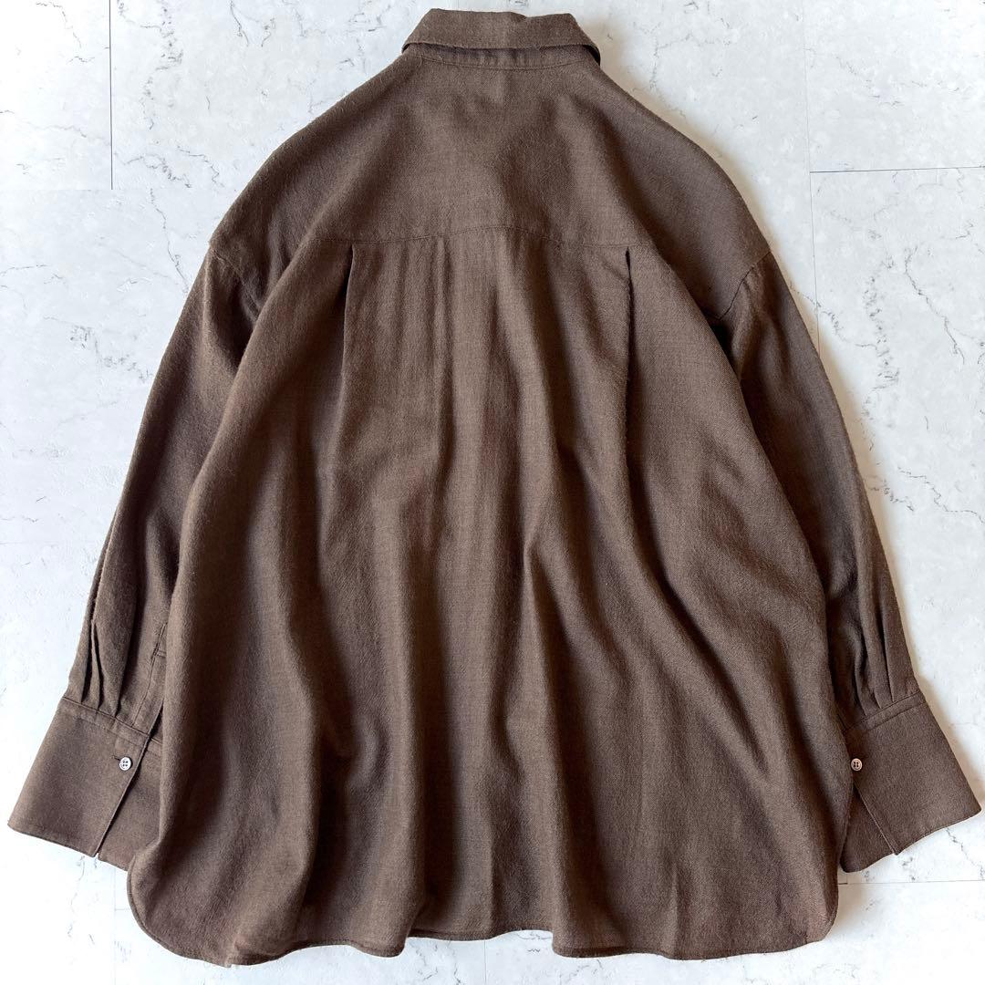 エブール ebure 日本製 ウール 比翼 オーバーサイズ長袖シャツ 茶