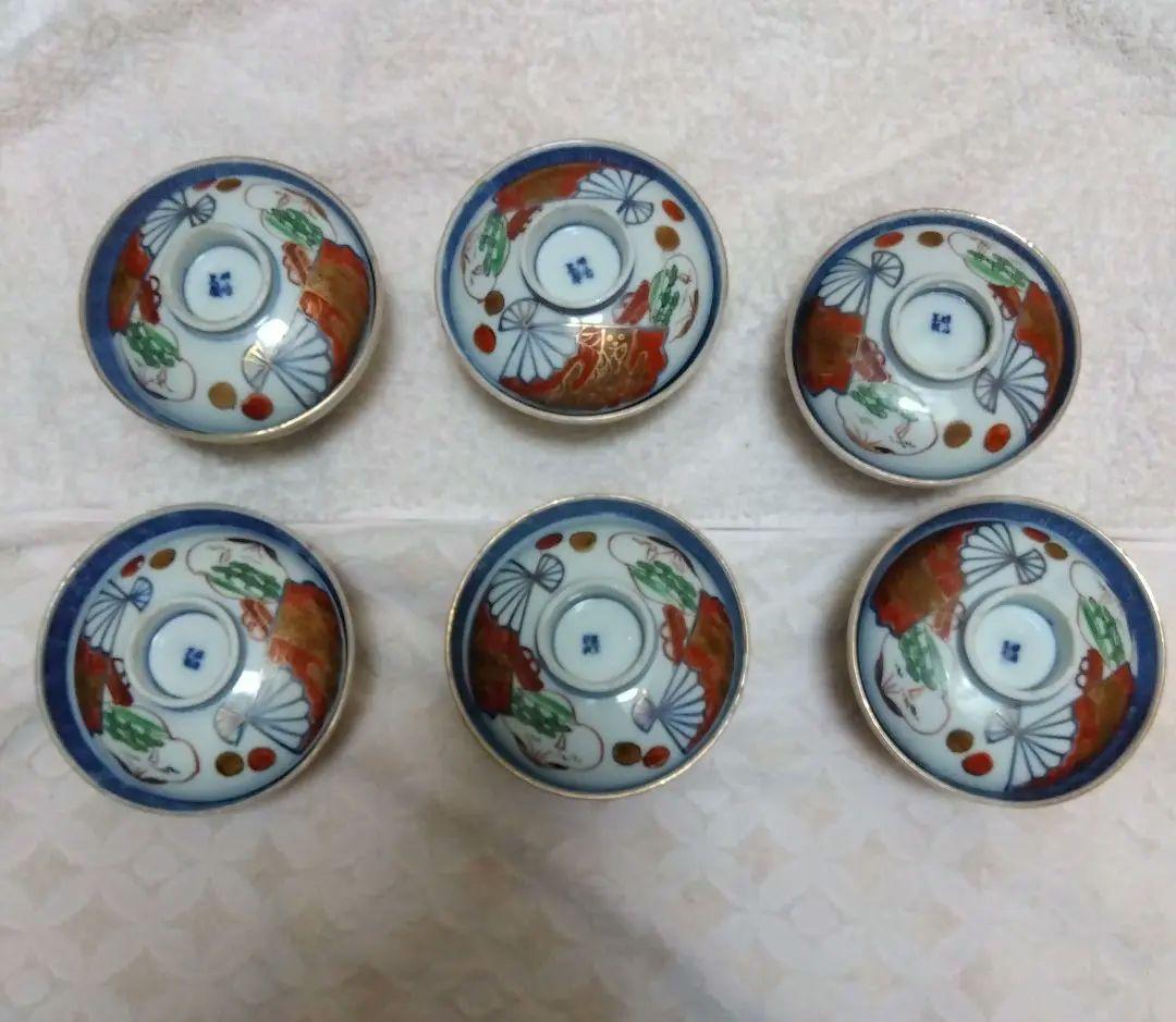 明治年製 ふた付き茶碗 明治時代6個 扇柄 有田焼？ 古伊万里？ 骨董