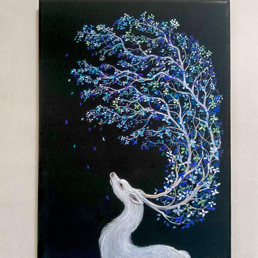 No.522 F4キャンバス アクリル画 原画 鹿神 神獣 Amazon | 数字によるDIYの絵画鹿の動物の絵現代壁アートキャンバス絵画