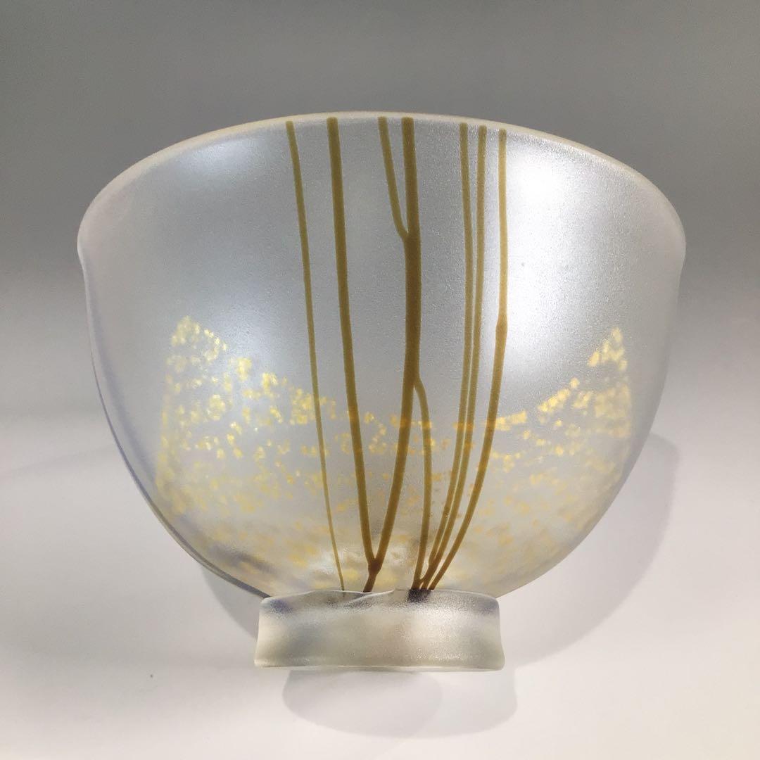 P674 茶碗 『堀口幸子造』『金箔麦藁手』『瑠璃茶碗』 義山茶碗 共