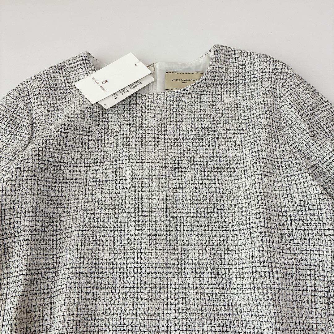 タグ付未使用 ミックスツイード バックペプラムブラウス Aライン