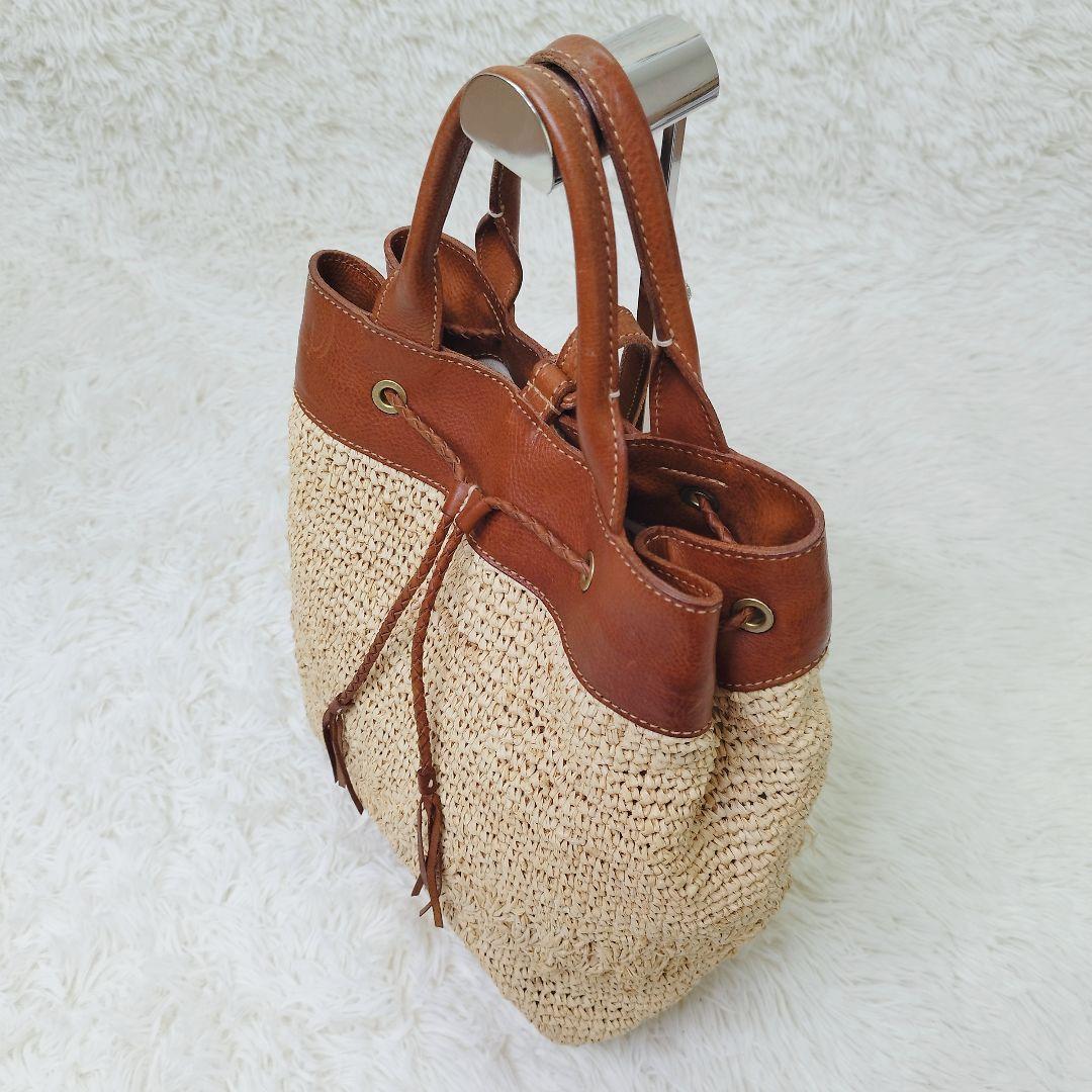 genten かごバッグ ストロー ラフィア 2way レザー スリングショルダ