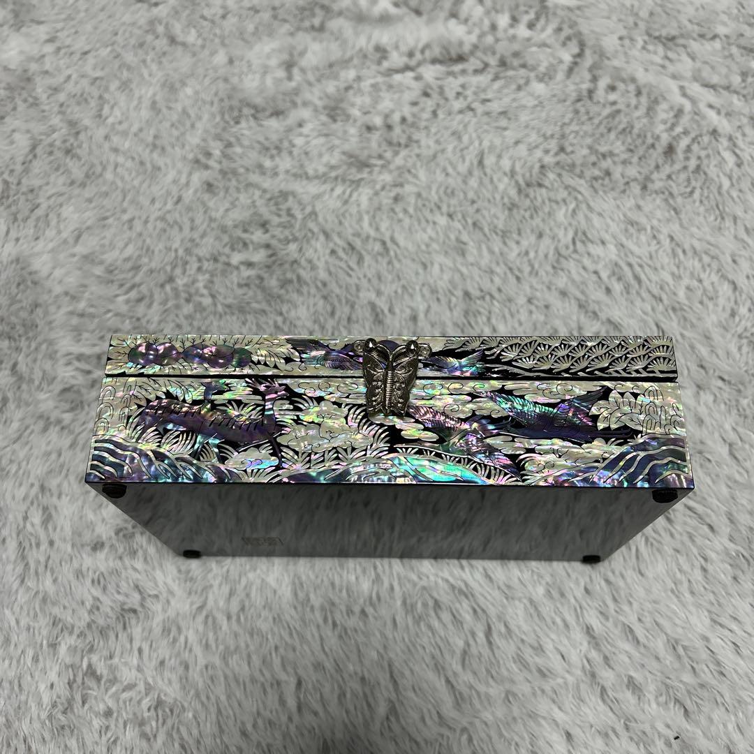 成官鎬印 螺鈿細工 蝶花唐草松鶴亀鹿図 ジュエリーケース