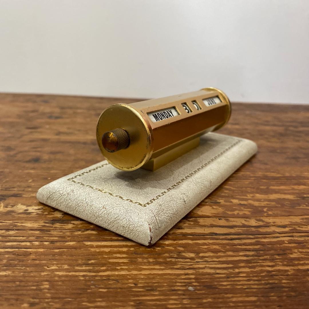 英国 イギリス製 アンティーク 回転式 卓上 カレンダー ゴールド