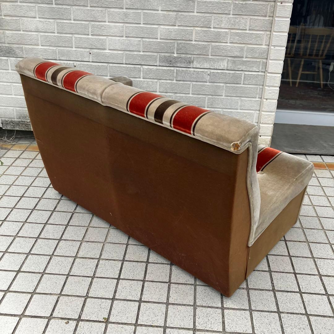 昭和レトロ ベロアストライプソファー 2人掛けソファー アームチェア