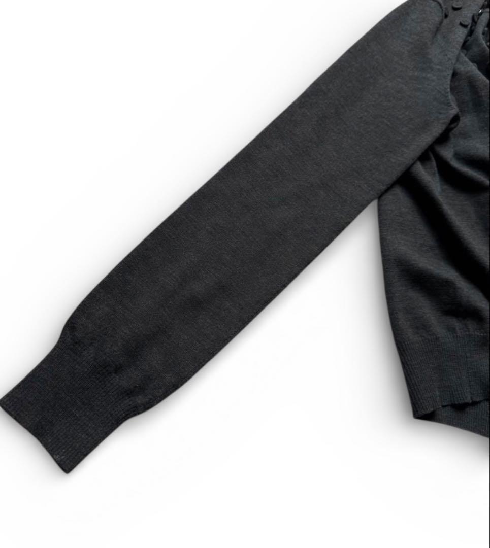 AKRIS アクリス カーディガン ウール混 長袖 チャコールグレー 比翼