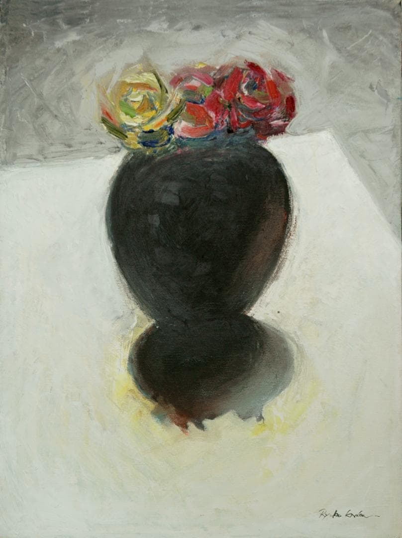 油絵 菅家令子 絵 絵画 インテリア 額付(黒) uF6-071002 ばら 花