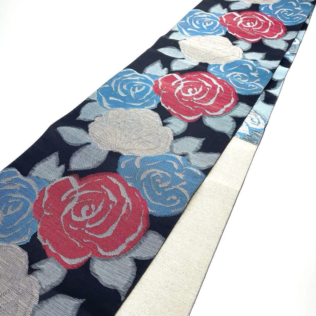 着物と帯 時流】N25566s◇正絹 八寸名古屋帯◇黒色 バラ 美品 - メルカリ