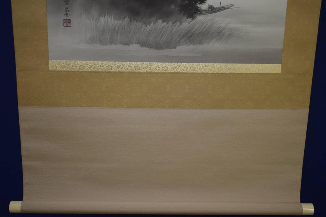 真作/春堂/水墨山水図/横物/桐共箱付/布袋屋掛軸HJ-25の通販はau PAY