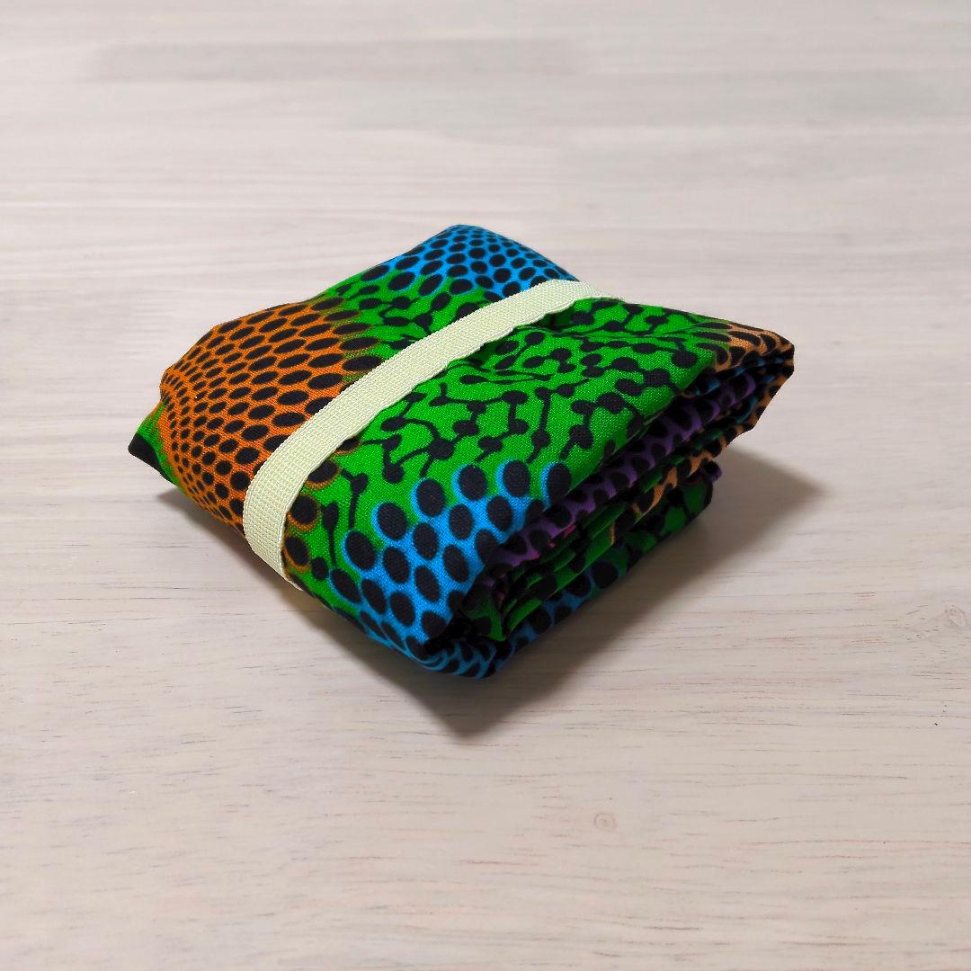 アフリカ布♪ エコバッグ レジ袋タイプ グリーン☆カラフル☆水紋