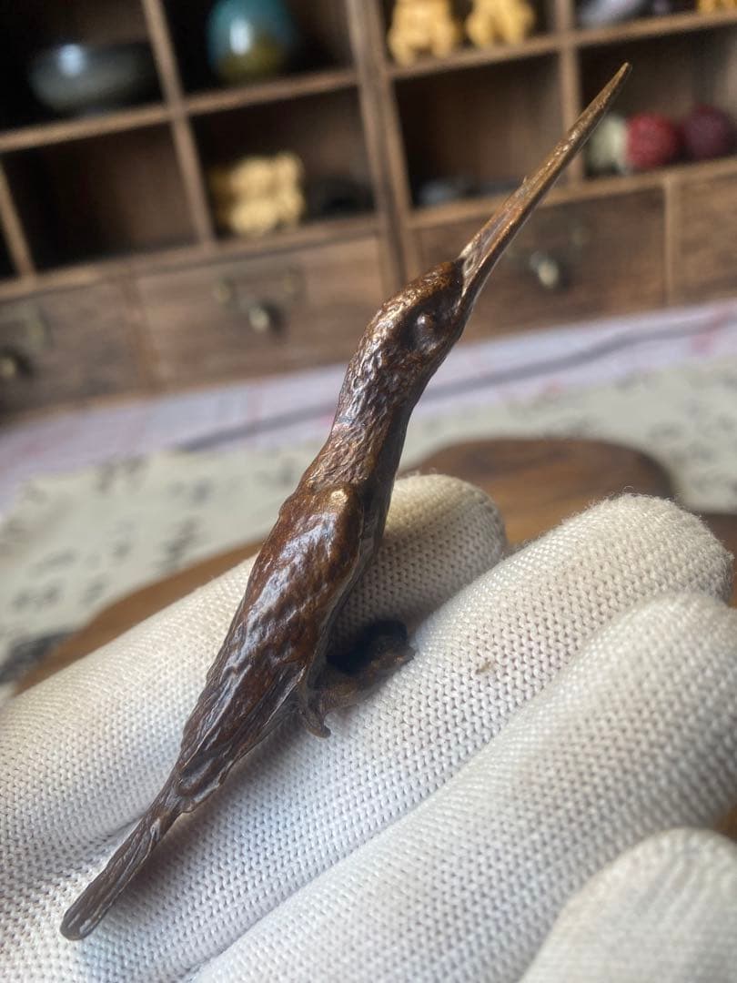 古美術 キツツキ 啄木鳥 文鎮 書道具 文房具 置物 アンティーク 茶道具