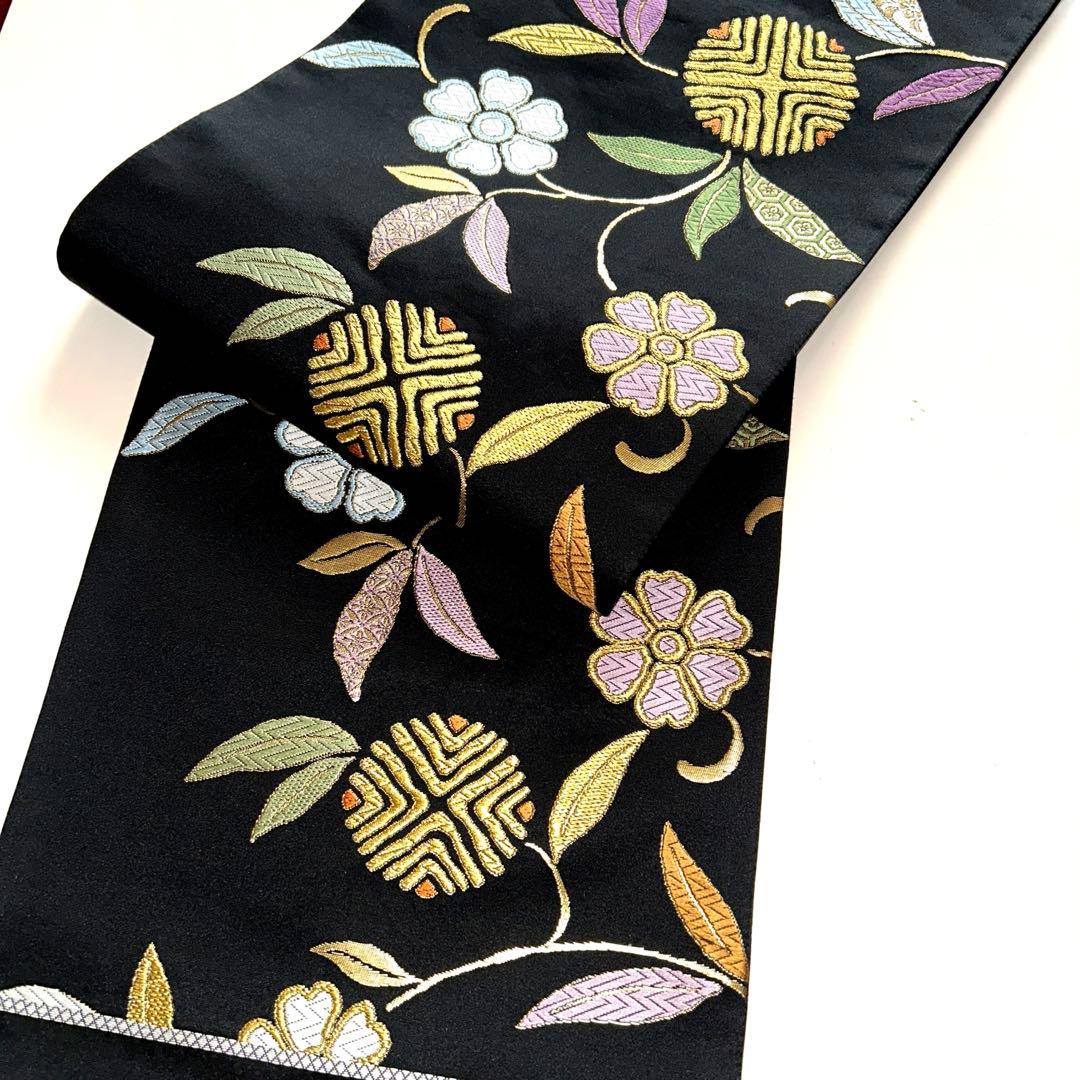 西陣織袋帯未仕立（株）大光 黒地秀麗花宴文 正絹 新品 芯入仕立代込