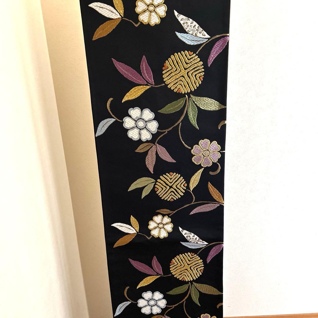 西陣織袋帯未仕立（株）大光 黒地秀麗花宴文 正絹 新品 芯入仕立代込