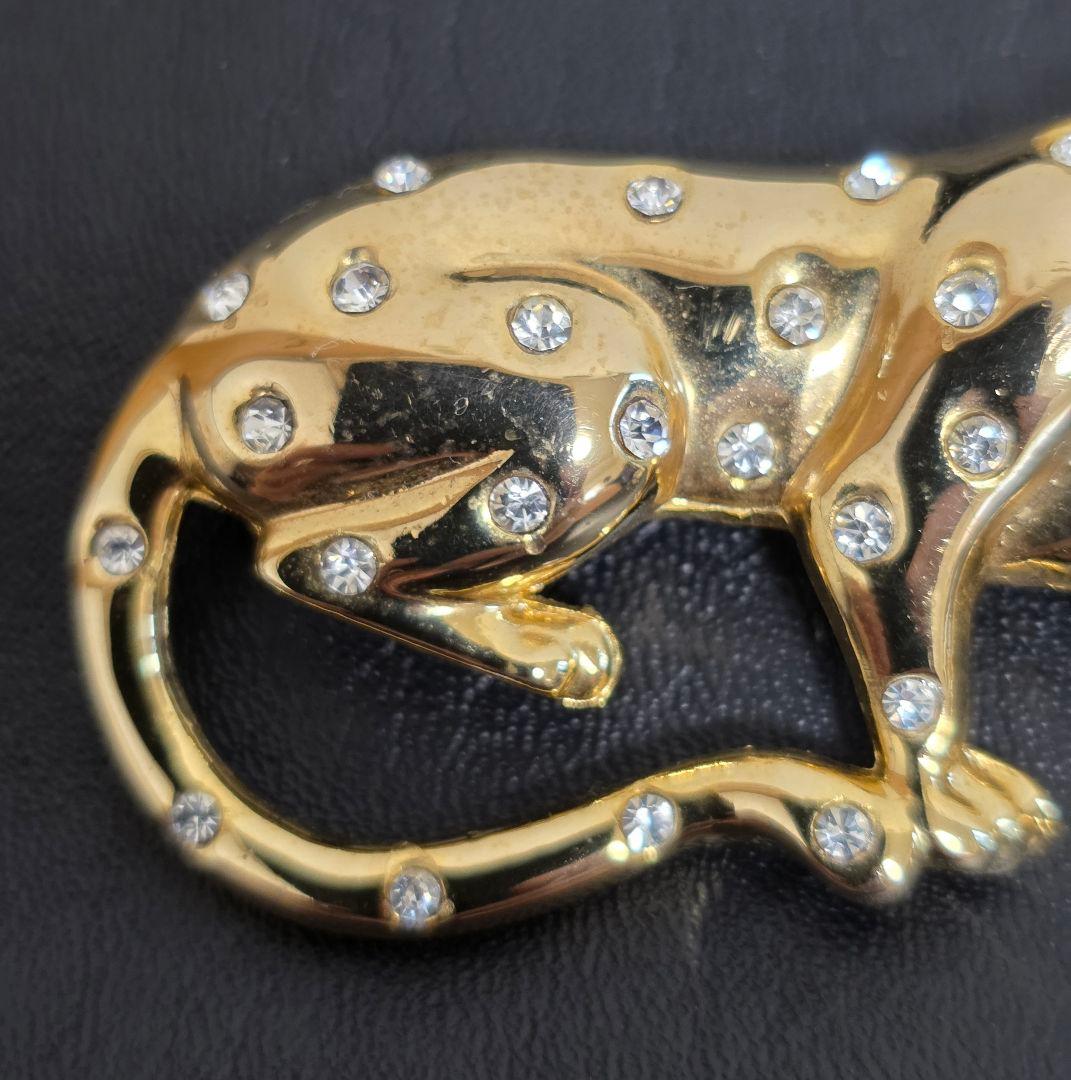 1980年代 ヴィンテージ ヒョウ柄 ブローチ ゴールドカラー ライン