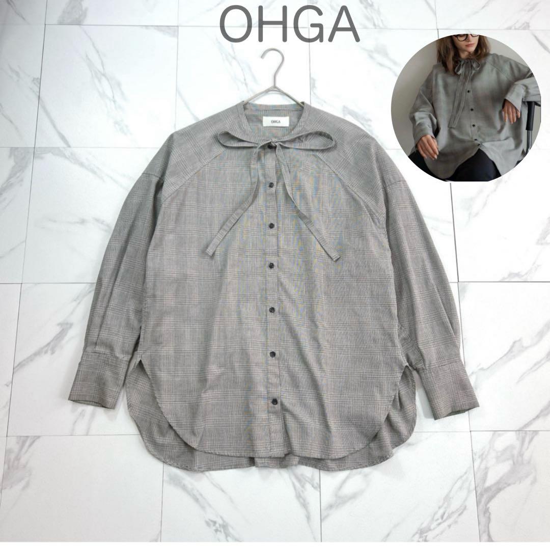 極美品✨OHGA オーバーサイズリボンボウタイブラウス チェック柄