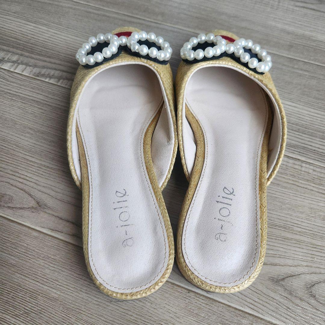 A-Jolie アジョリー サンダル ラフィア素材 ミュール 37 レア - メルカリ