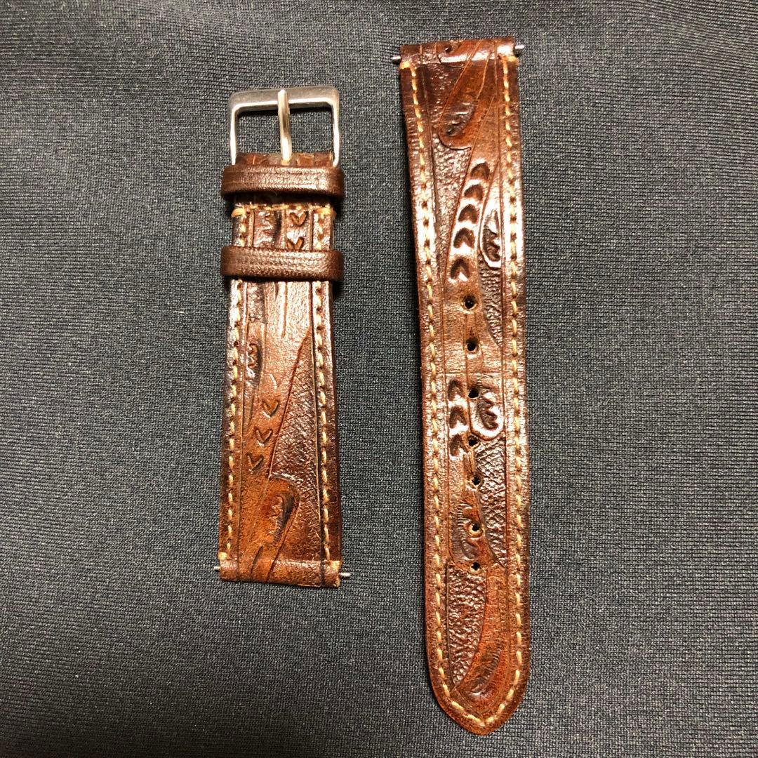 RRL 時計ベルト ウォッチ ストラップ ブラウン カービングレザー 20mm