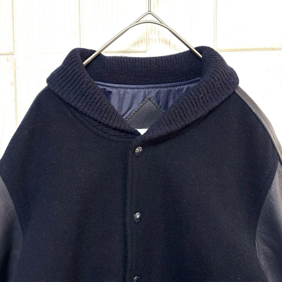 希少 nanamica ナナミカ 袖レザー メルトン スタジャン ネイビー色 S