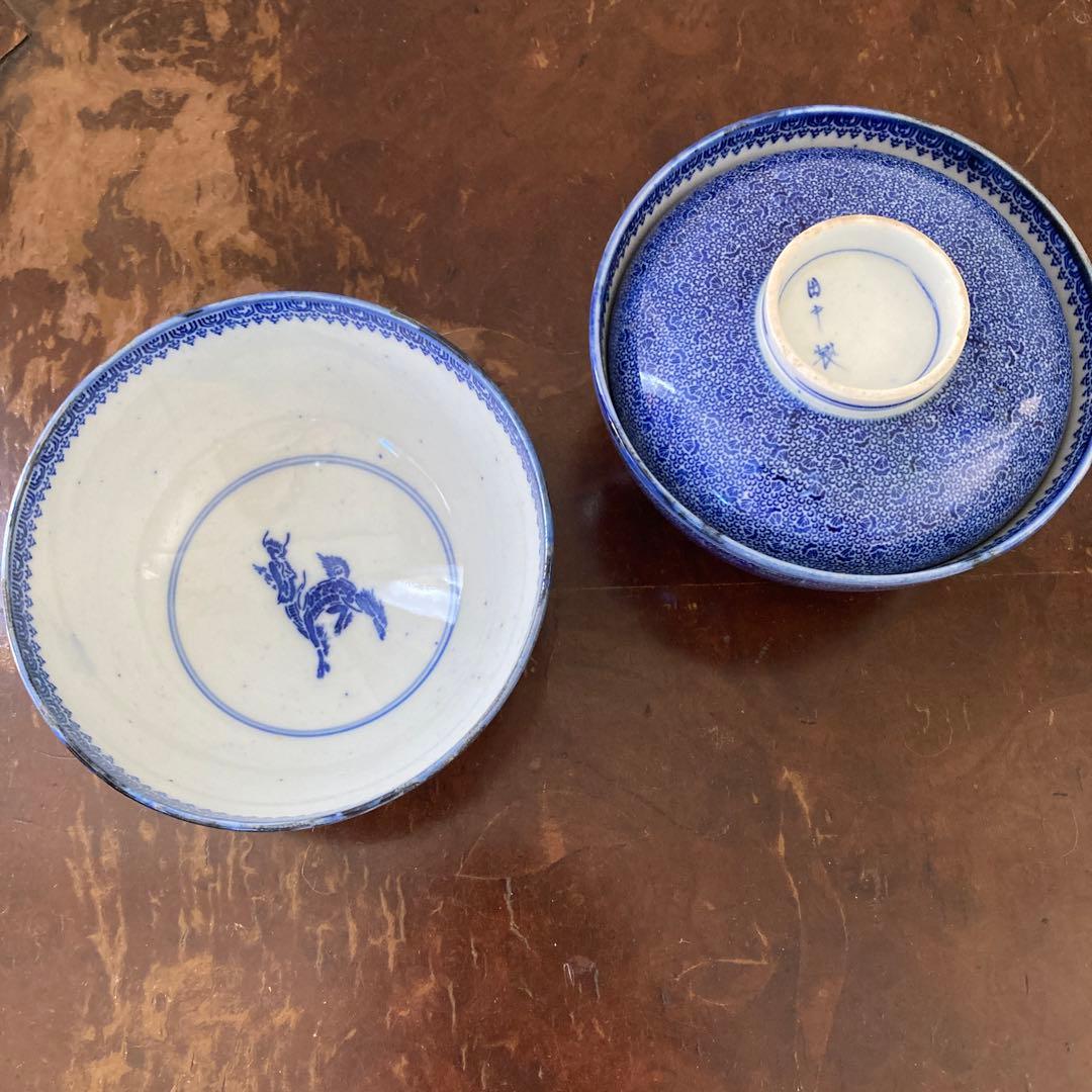 微塵唐草　二器セット　骨董　明治時代 微塵唐草 二器セット 骨董 明治時代