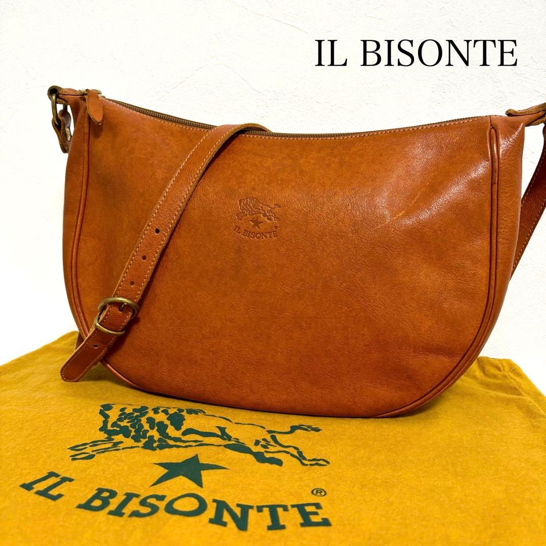 イルビゾンテ レザーショルダーバッグ 本革 ハーフムーン キャメル 型押し