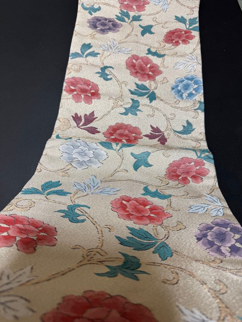 銘品新品】西陣老舗機元「織昌みやび謹製」 「明綴れ」手織り「牡丹唐草