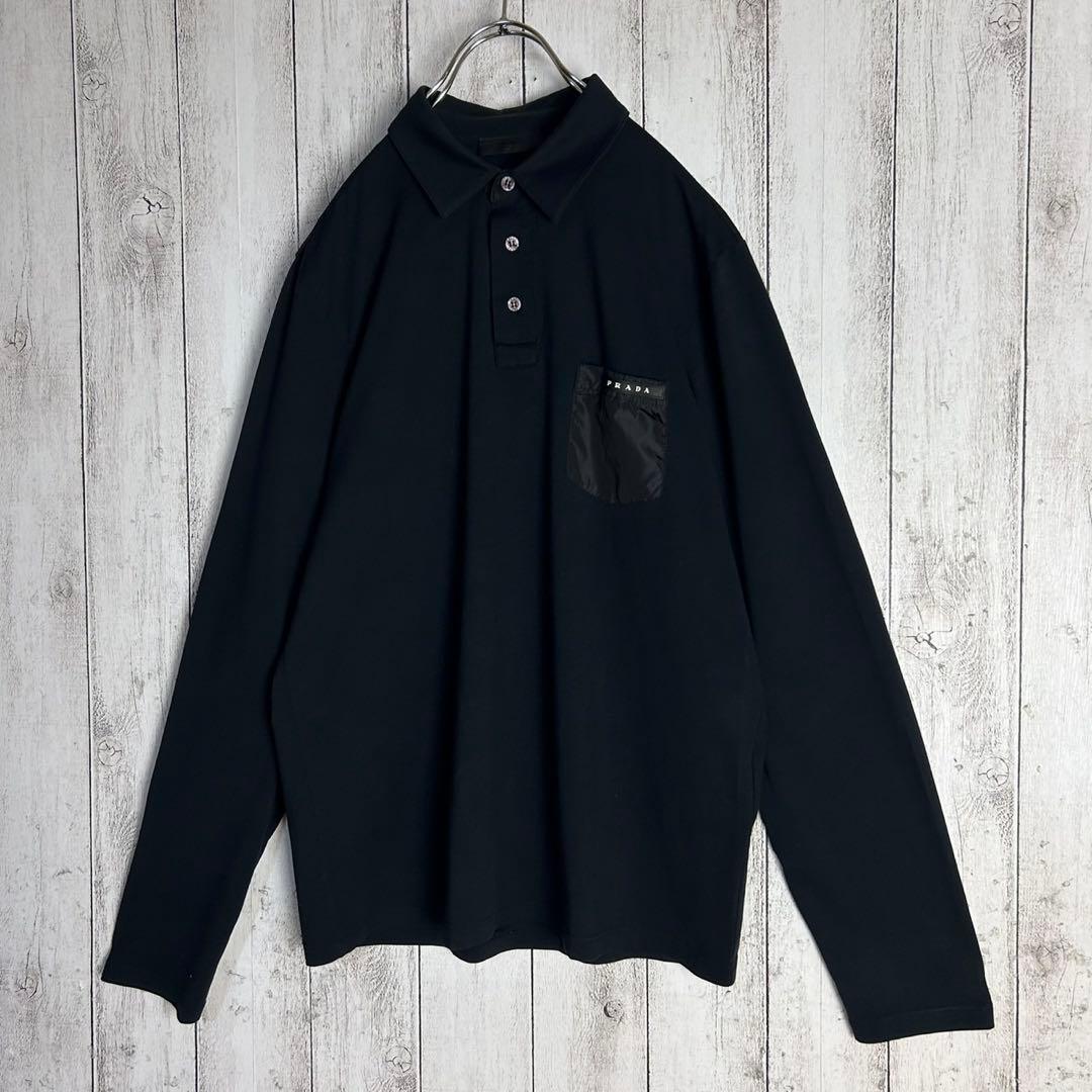 5996【人気ブラック】プラダ‪☆ラバーロゴ入り長袖ポロシャツ ナイロン‬