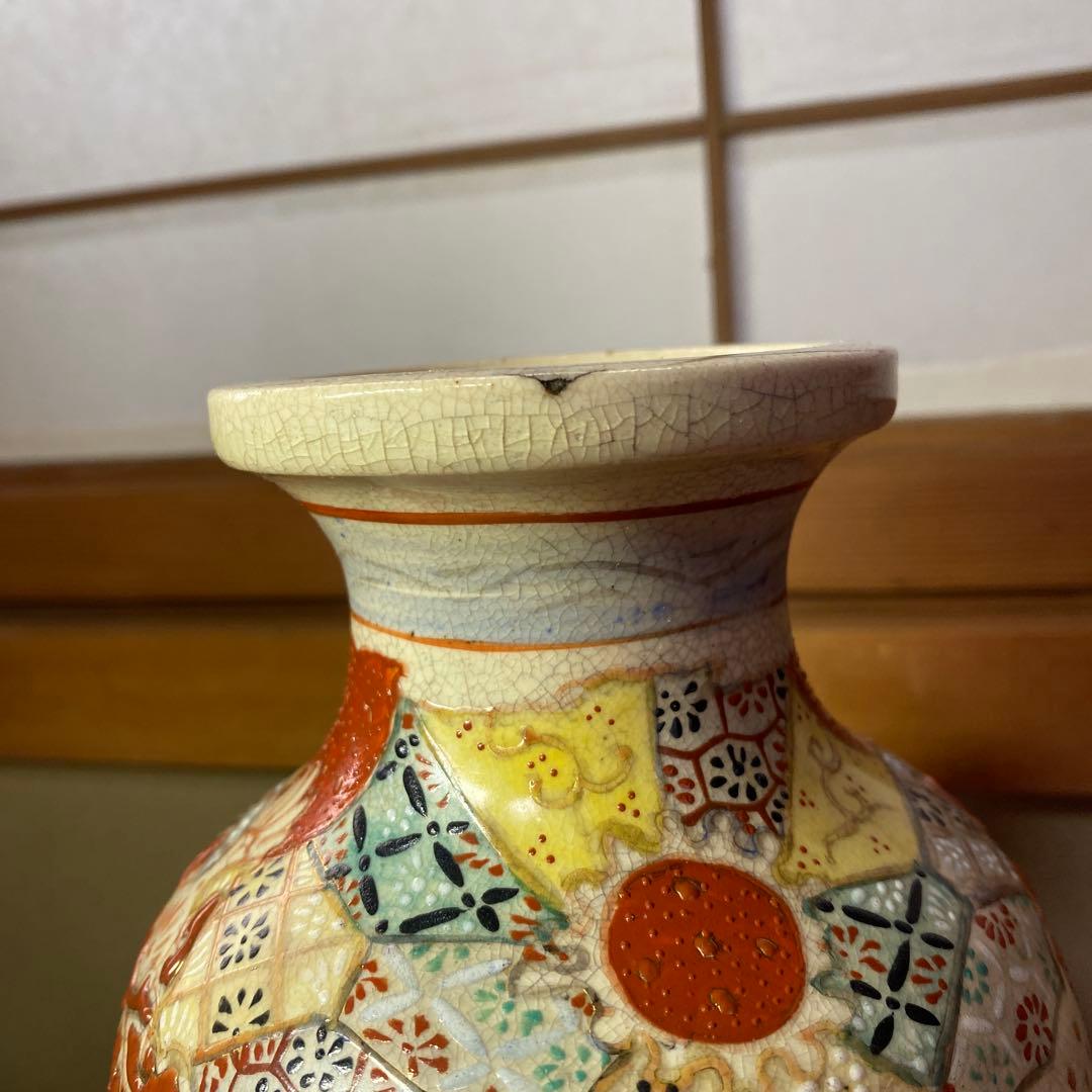 明治薩摩焼 薩摩藩武士図花瓶31cm14cm