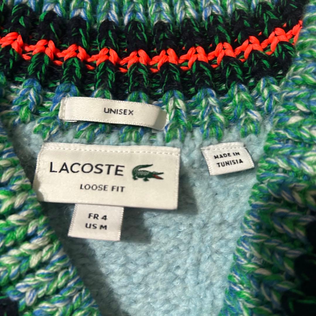 完売品 Lacoste デコラティブリブニットチルデンセーター ウール ロゴ