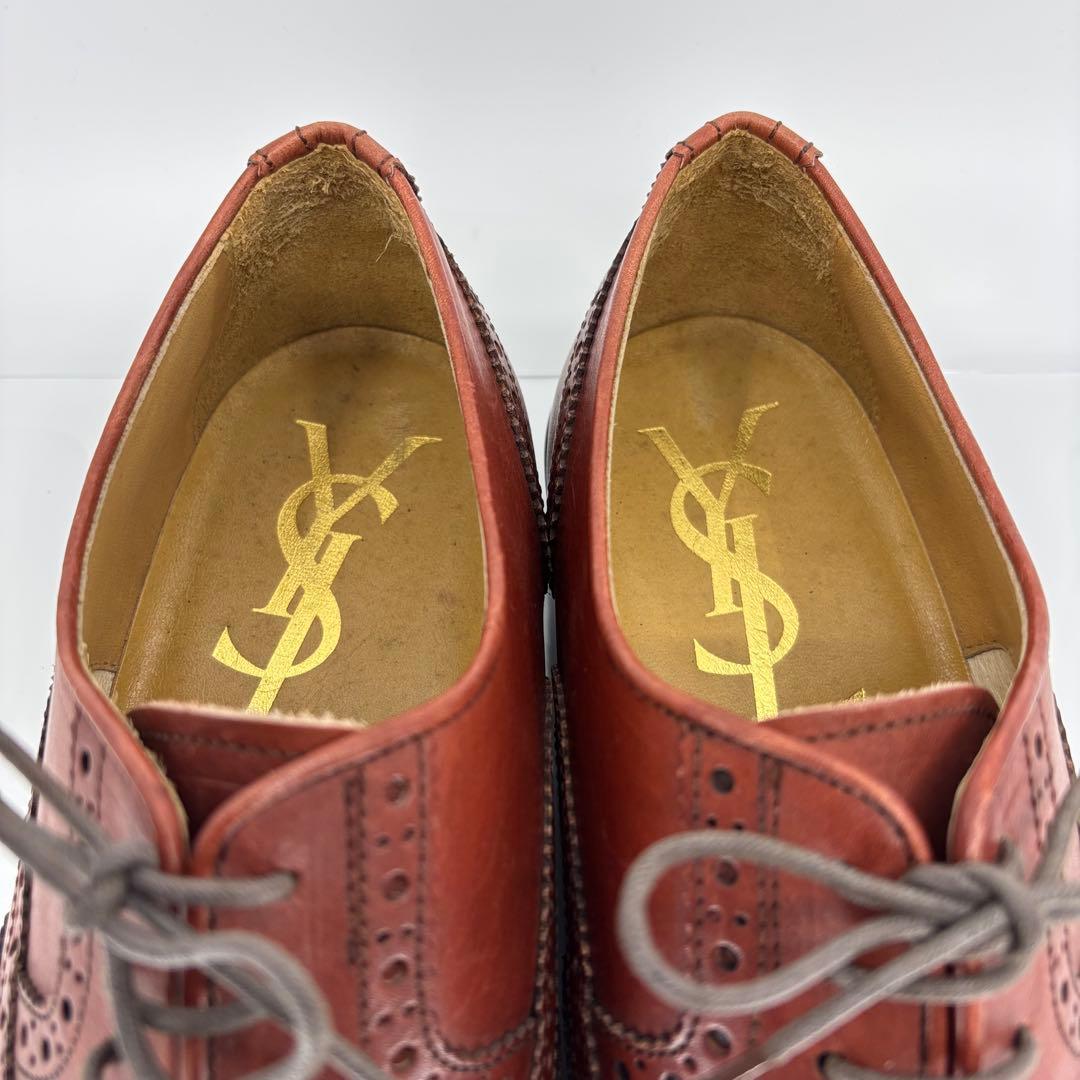 イヴサンローラン ウイングチップ メダリオン 25.5cm 革靴 ブラウン 本革