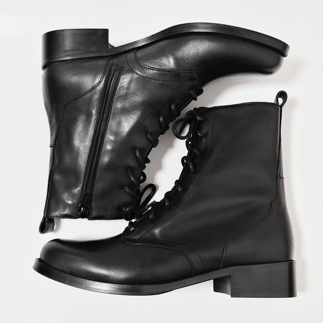 未使用 ファビオルスコーニ ラウンドトゥ レースアップ レザー ブーツ