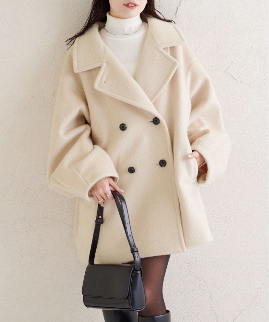 【未使用】 mystic　ウール混シャギーミドルコート　サイズ１　アイボリー ウール混 シャギーミドルコート | mystic(ミスティック)レディース