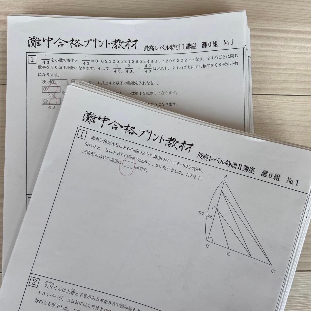 浜学園小6 最高レベル特訓算数 灘0組 灘中合格プリント教材浜学園 最高