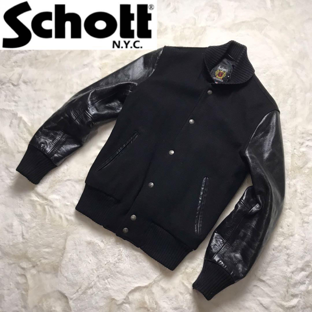 Schott ショット スタジャン 袖レザーレザージャケット - メルカリ