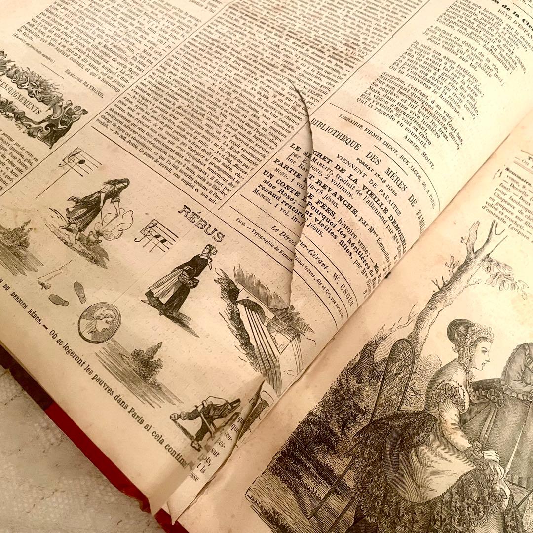 希少】1869年ラモードイリュストレ モード紙 大型古書 フランス