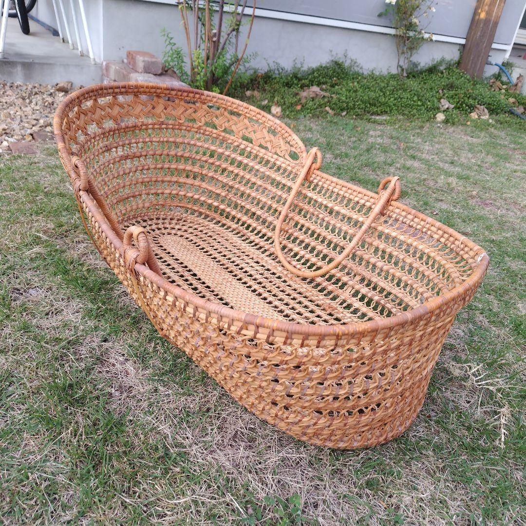 アンティーク ベビーバスケット 昭和レトロ 日本製 ラタン 籐 かご