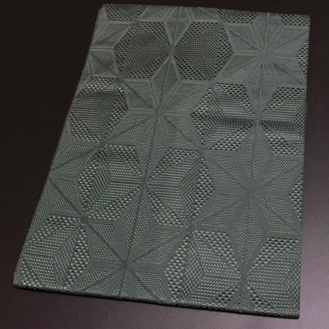 6474］名古屋帯 美品 本場筑前博多織 麻の葉地紋 八寸 正絹 着物