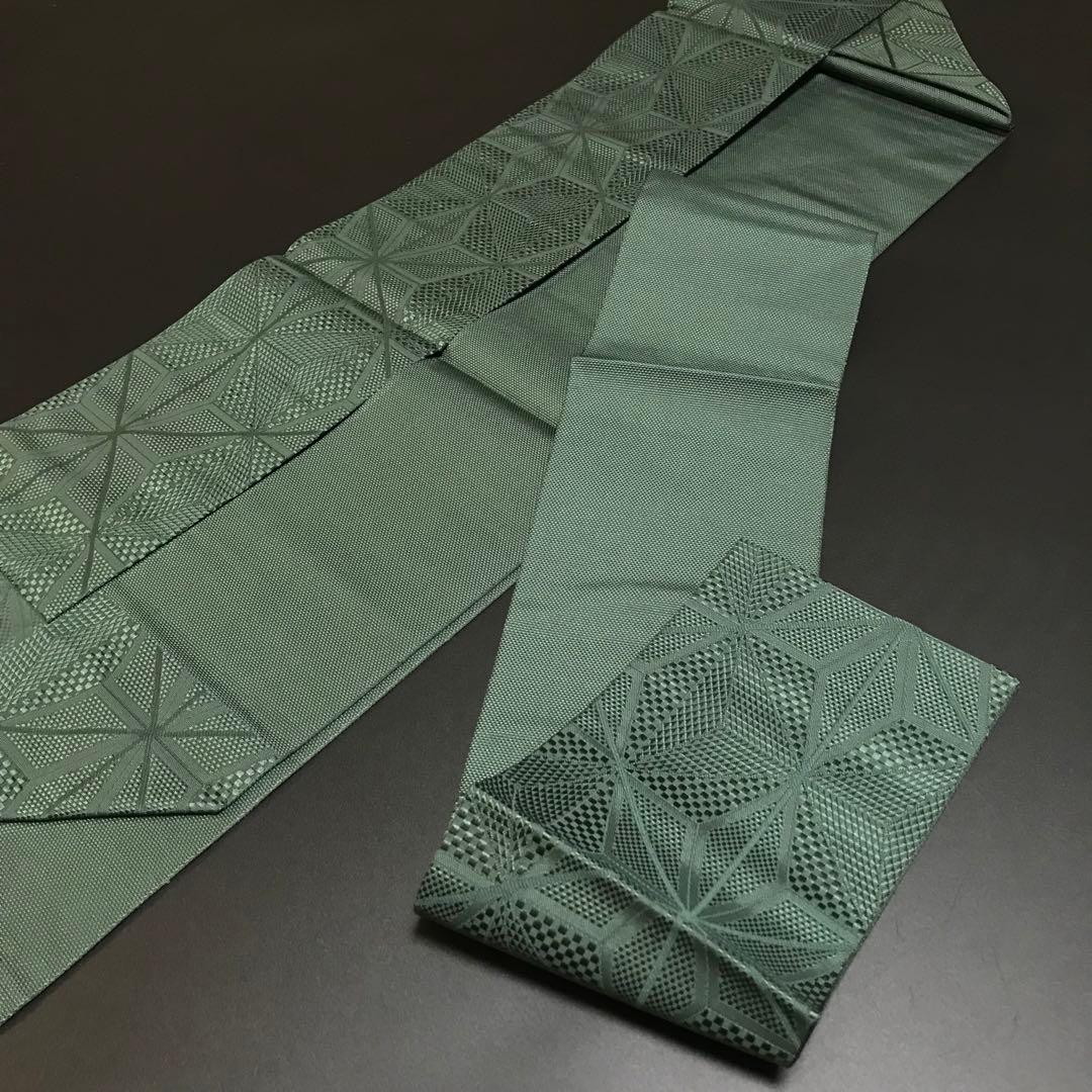 6474］名古屋帯 美品 本場筑前博多織 麻の葉地紋 八寸 正絹 着物