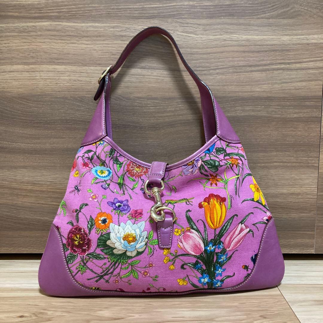 グッチ GUCCI 花柄 ショルダーバッグ flora ピンク ジャッキー - メルカリ