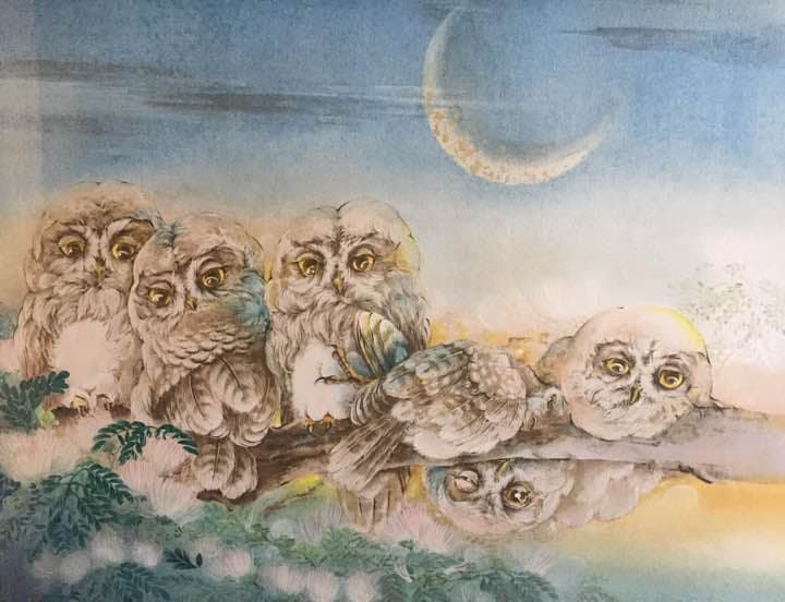 小林康之作.ねむの木と五匹のふくろう