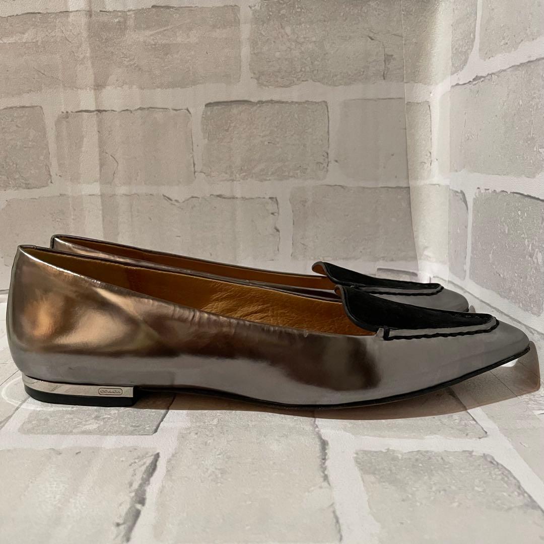極美品】COACH フラットシューズ メタリック＆ブラック 38.5 B