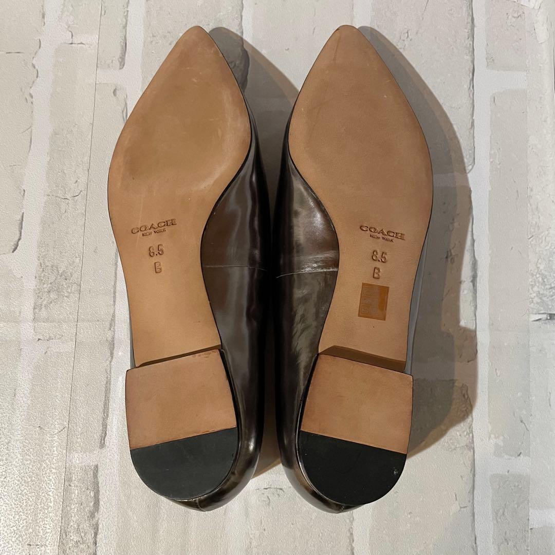 極美品】COACH フラットシューズ メタリック＆ブラック 38.5 B