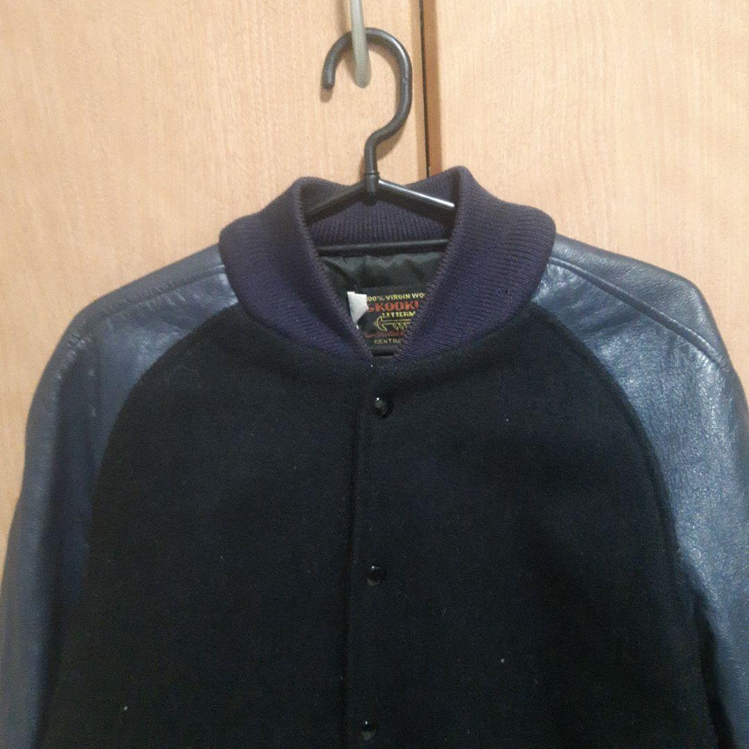 90s〜 SKOOKUM レザー メルトン スタジャン ネイビー×ブラック