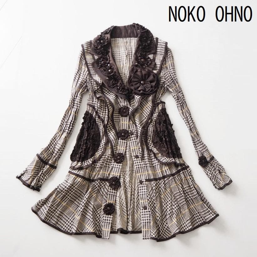 NOKO OHNO ノコオーノ フラワー プリーツ ジャケット チェック柄 40