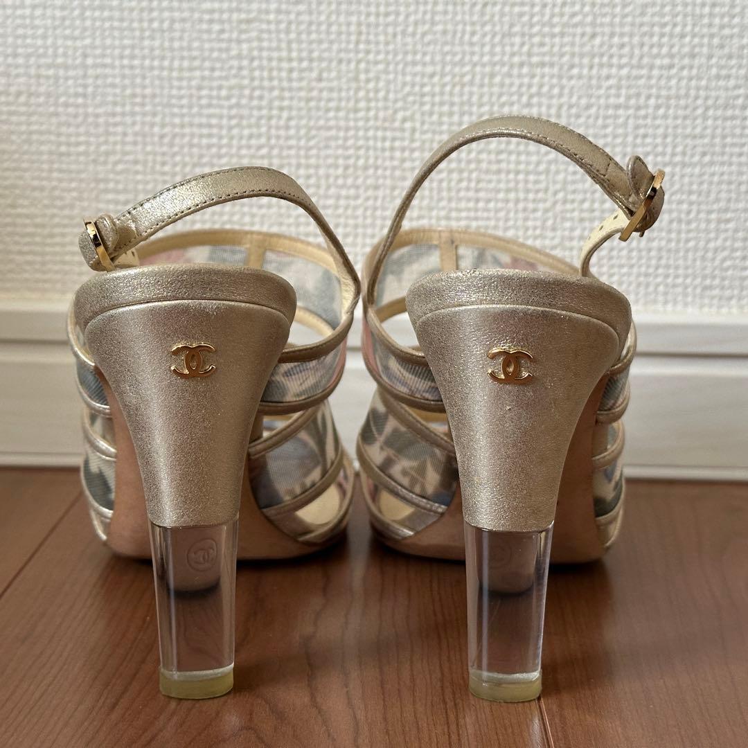CHANEL 花柄メッシュサンダル 37.5C 24〜24.5㎝ ハイヒール