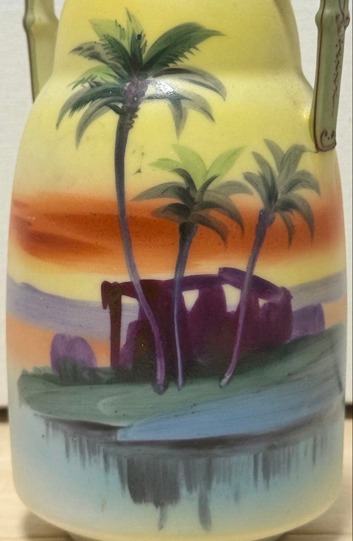 極希少】オールドノリタケ ヤシの木風景文 両耳花瓶 M-NIPPON印 盛上げ