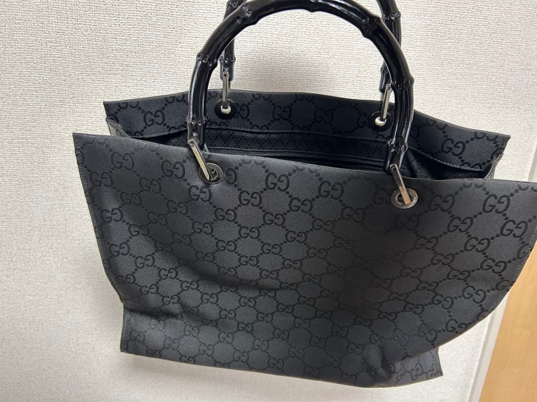 GUCCI グッチ バンブー　トートバッグ GUCCI（グッチ） バンブー GG柄 ブラック 黒 シルバー金具 ナイロン